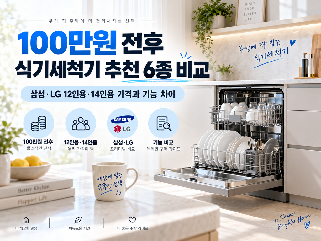 100만원 전후 식기세척기 추천 6종 비교, 삼성·LG 12인용·14인용 가격과 기능 차이