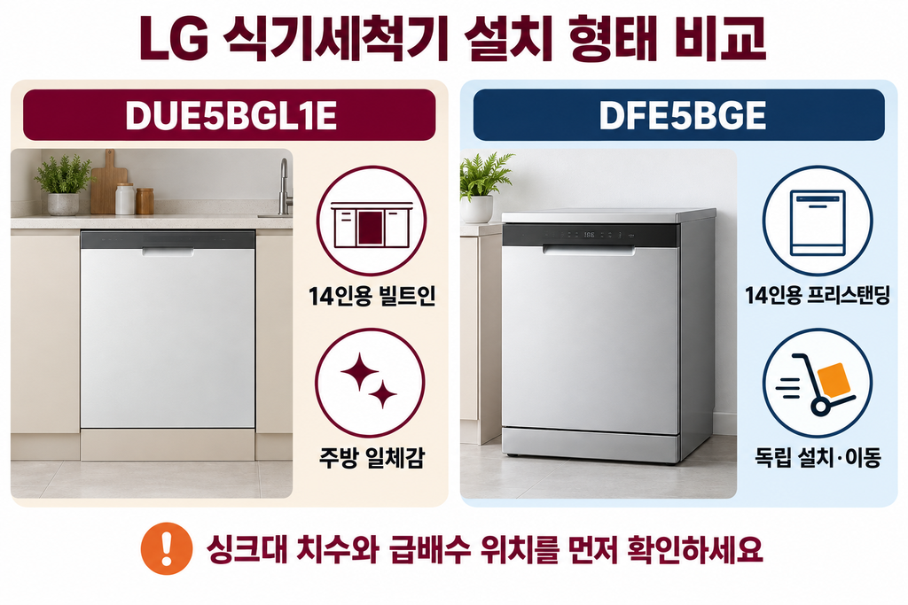 LG 식기세척기 추천, DUE5BGL1E·DFE5BGE 빌트인 프리스탠딩 가격 비교