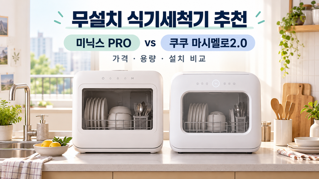 무설치 식기세척기 추천, 미닉스 PRO·쿠쿠 마시멜로2.0 가격 용량 비교