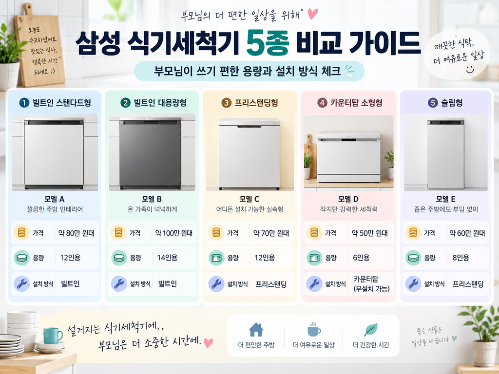부모님 선물 삼성 식기세척기 추천 5종, 가격·용량·설치 방식 비교