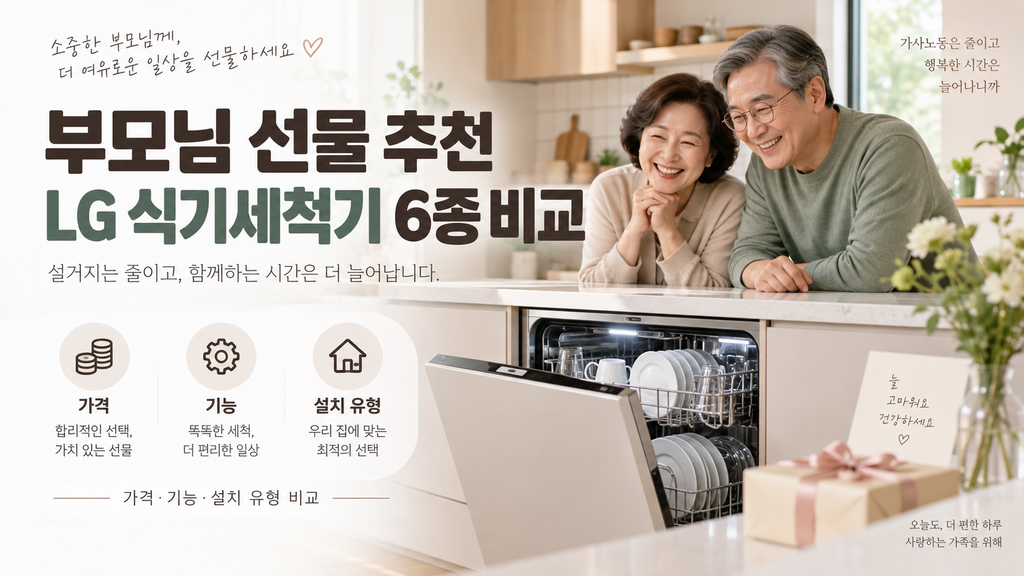 부모님 선물 추천 LG 식기세척기 6종, 가격·기능·설치 유형 비교