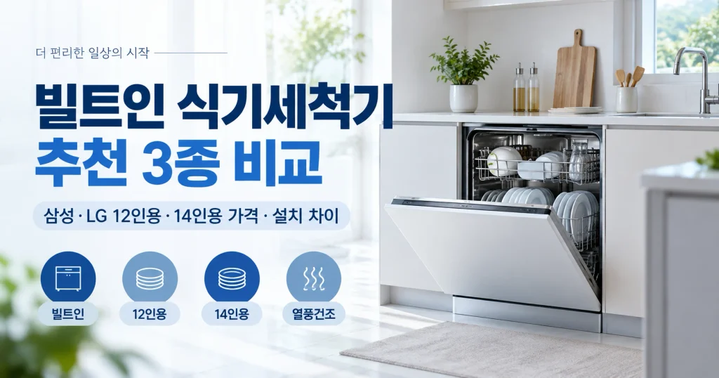 빌트인 식기세척기 추천 3종 비교, 삼성·LG 12인용·14인용 가격과 설치 차이