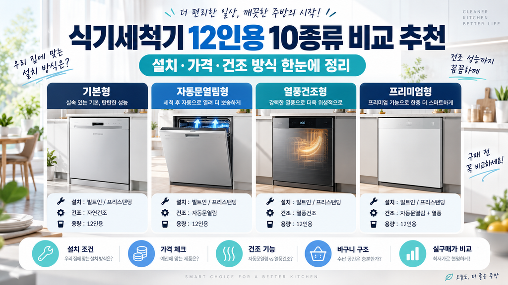 식기세척기 12인용 추천 4종 비교, 설치 방법·가격·건조 기능 선택 가이드