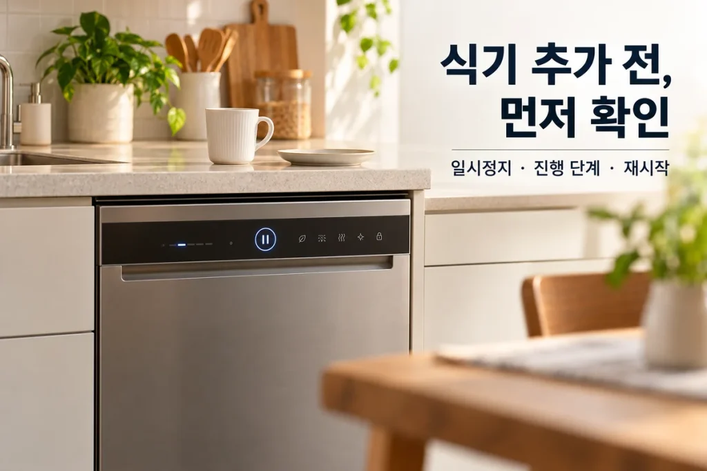 식기세척기 작동 중 그릇을 추가해도 될까요? 일시정지·문 열기·재시작 확인법