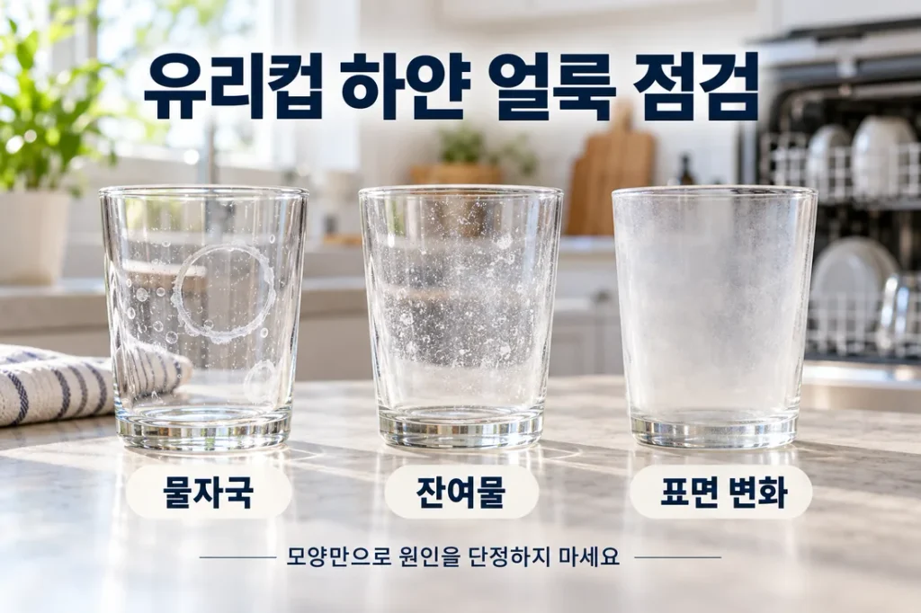 식기세척기 유리컵 하얀 얼룩, 물자국·세제 잔여물 구분과 점검 순서