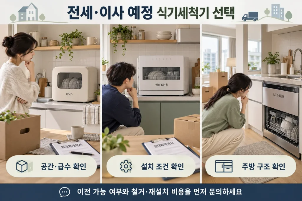 전세·이사 예정 식기세척기 선택, 미닉스·삼성 6인용·LG 14인용 설치 부담 비교