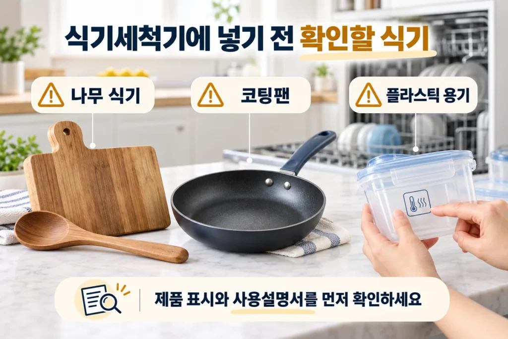 식기세척기에 넣으면 안 되는 식기, 나무·코팅팬·플라스틱 확인 방법